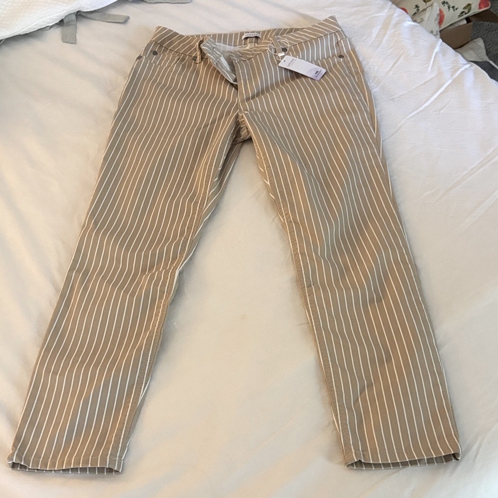 Camel colored Pin-Striped Ankle Jeans